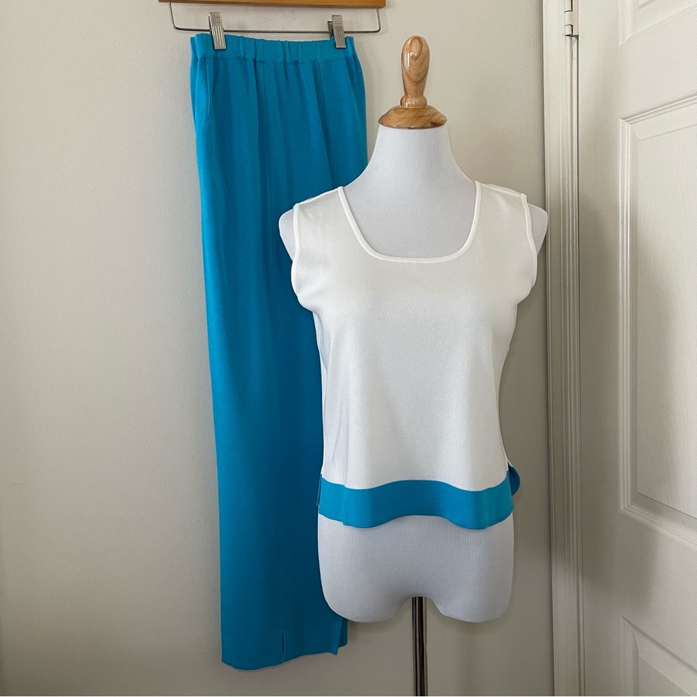 Ming Wang 3 Piece Color-Block Set: White/Turquois… - image 3